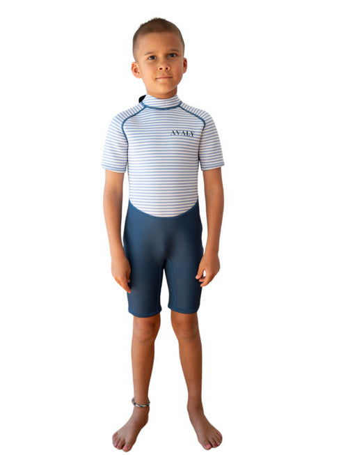 Kids Short Wetsuit in Navy Striped